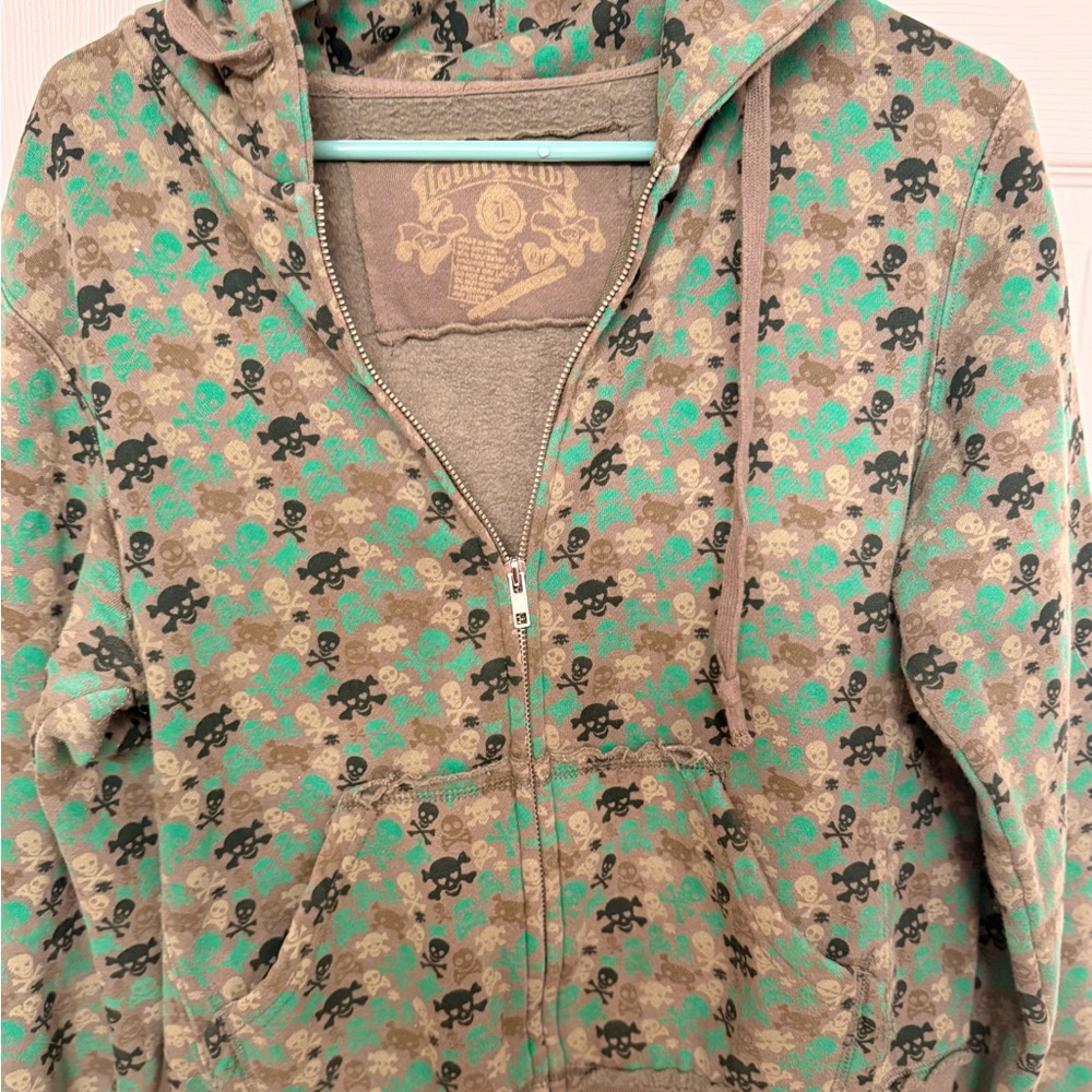 Lounge Fly Vintage Teal and Brown Skull Pattern Hoodie
